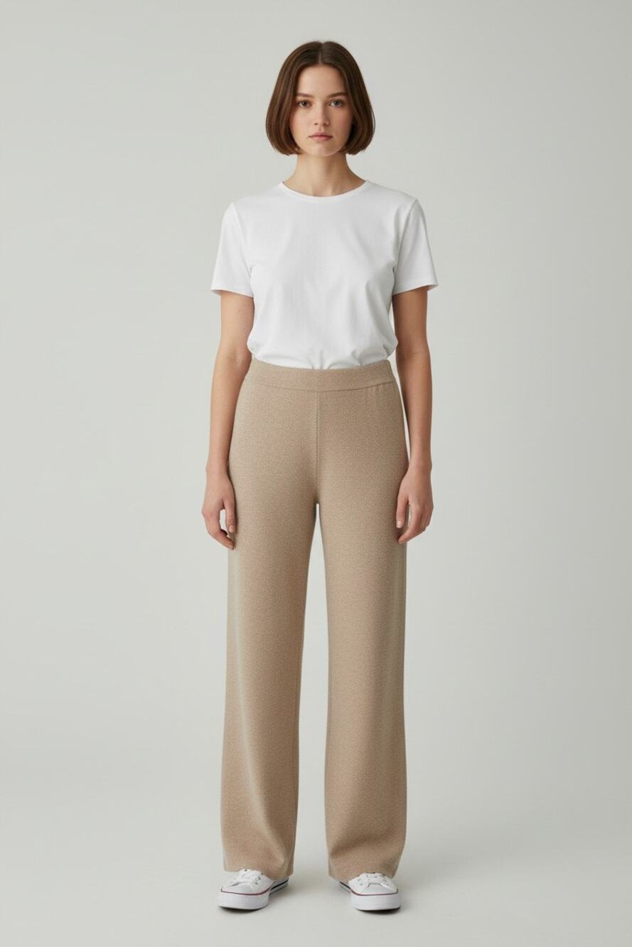 L Neiman Marcus pants 100% Cashmere beige pink wide-leg knit pull-on lounge